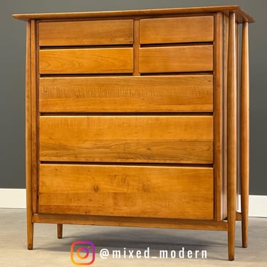 Refinished Solid Maple Mid Century Tall Floating Dresser 