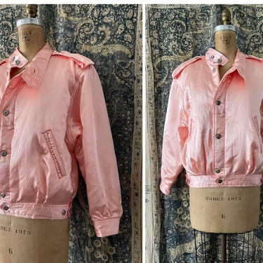 Vintage 80s LIZSPORT peachy pink satin bomber jacket 1980s Liz House of Clovess Philadelphia PA