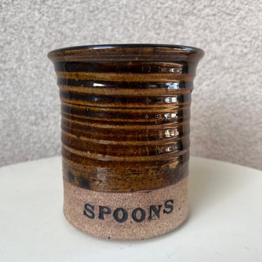 Vintage Studio Art Pottery Spoons Holders Brown Glaze Sign Christia 