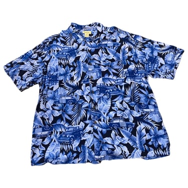 (XL) Blue Car/Leaf Pattern Panama Jack Hawaiian Shirt 062922 RK