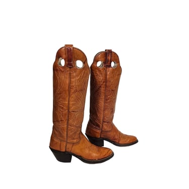 Brahma 1970's Brown Tan Tall Leather Western Cowboy Boots I Sz 5 - Read Description 