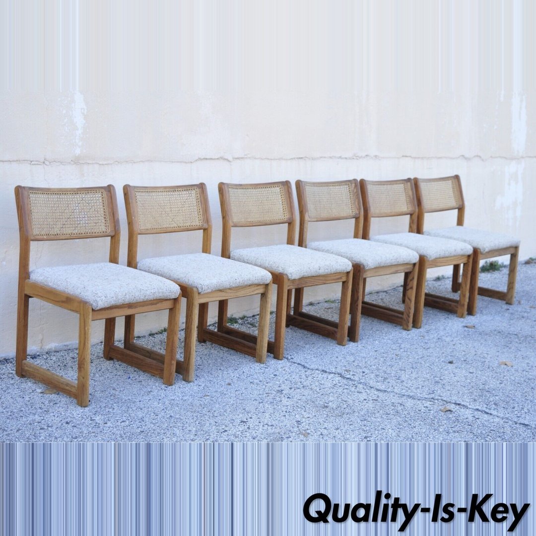 Whitaker Furniture Oak Wood Cane Back Modern Dining Side Chairs