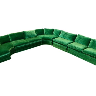 Contemporary Modern Henredon Modular Green Velveteen Sectional Sofa 1980's 