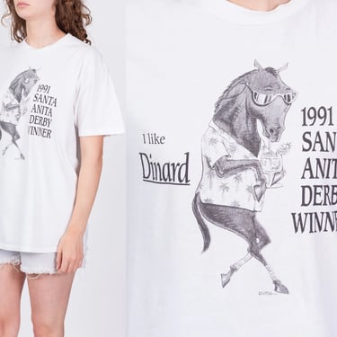 90s Dinard Race Horse T Shirt - Unisex Large | Vintage White California Derby Graphic T Shirt 