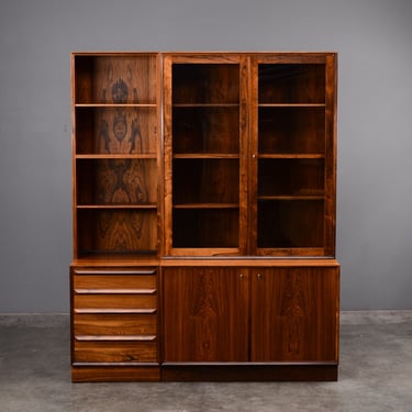 5ft Torbjørn Afdal Brazilian Rosewood Mid-Century Modern Wall Unit China Cabinet Sideboard and Hutch 