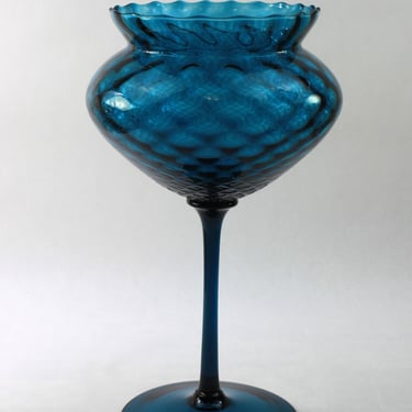 Empoli Italian Peacock Blue Optic Art Glass Stem Goblet Bowl Compote Vase 