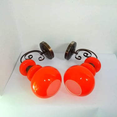 Vintage Wall Lights/ Pair of Orange Wall Lights/ Lightning/ 2 of 2 Wall Lights/ Mid Century/ Orange Lights/ 70s 