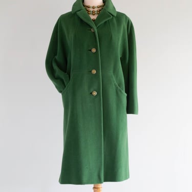 Elegant 1960's MOSS Green 100% Cashmere Ladies Coat / Med.