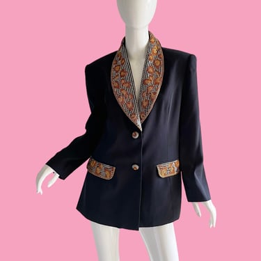 80s Vintage Beaded Sequin Jacket, Party Evening Tuxedo Blazer Large 