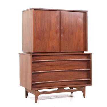 Young Manufacturing Mid Century Walnut Curved Front Highboy Dresser - mcm 