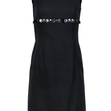 Escada - Black Tweed Sheath Dress w/ Circle Sequin Trim Sz 6