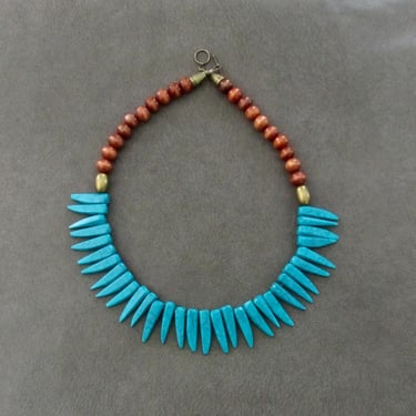 Turquoise spike necklace, bronze 