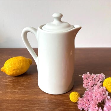Vintage Lamberton Sterling China White Coffee Pot | Ivory Teapot Creamer Pourer | Kitchen Ceramic Dinnerware | Minimalist MCM | Made in USA 