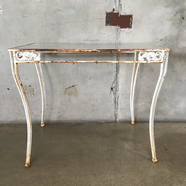 Vintage Iron &amp; Glass Patio Table