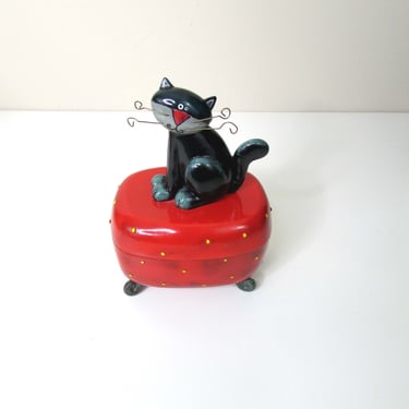 Vintage  Allen Designs Cat Trinket Treasure Box-Michelle Allen Artist -Whimsy- Cartoon Kitty 