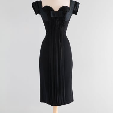 Devastatingly Sexy 1950's Oleg Cassini Couture Cocktail Dress in Black Silk Jersey / Small