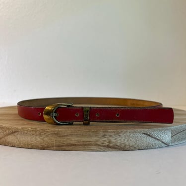 Vintage Liz Claiborne Red Genuine Saddle Leather Brass Buckle Belt Size Large 
