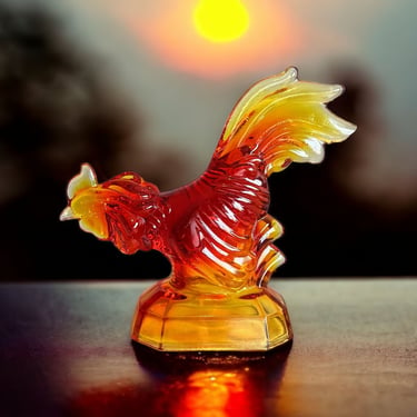 Vintage LE Smith Glass Fighting Rooster Amberina Figurine Paperweight MCM 1960s 