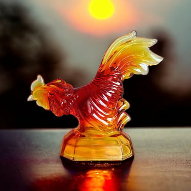 Vintage LE Smith Glass Fighting Rooster Amberina Figurine | Over