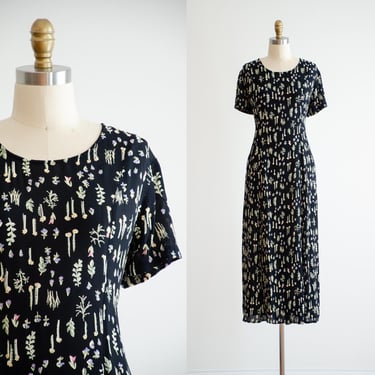 cute cottagecore dress 90s vintage black floral loose maxi dress 