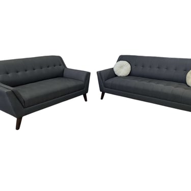 Grey Tufted MCM Loveseat Set