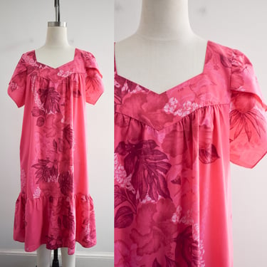 1980s/90s Pink Hawaiian Floral Dress or Muu-Muu 