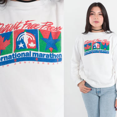 Detroit Free Press Marathon Sweatshirt 1987 Running Shirt 80s Windsor Ontario Graphic Sweatshirt Vintage Retro 1980s Small Medium 