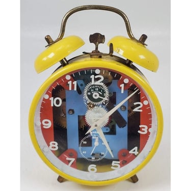 RARE Linden Black Forest Yellow Skeleton Alarm Clock Metal Working 