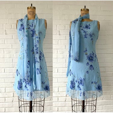 1990's Size S/M Baby Blue Floral Dress 