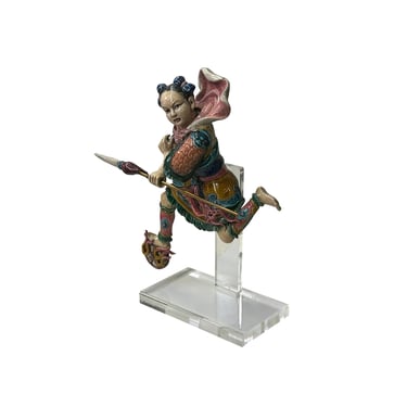 Chinese Vintage Color Ceramic NeZha Riding Fire Wheel Figure Display Art ws3982E 