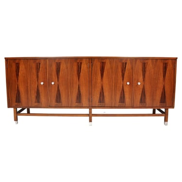 Stanley Walnut and Rosewood Credenza Bar Cabinet 