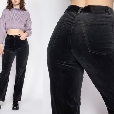 Small 90s Ralph Lauren Dark Grey Velvet Pants | Vintage Mid Rise Tapered Leg Minimalist Trousers 