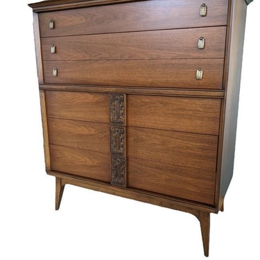 Free Shipping Within Continental U S - Vintage Mid Century Modern Solid Walnut Dresser Cabinet Storage Drawers 