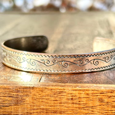 Vintage Silver Tone Open Cuff Bracelet Engraved “Bless This Woman” Retro Gift 
