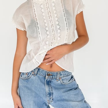 White Antique Embroidered Blouse (S)