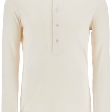 Tom Ford Henley T-Shirt Ivory In Cotton And Microfiber Ribbed Men