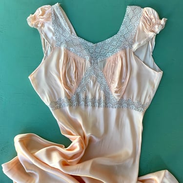 1930s Pink Satin and Lace Slip Dress - Size M/L