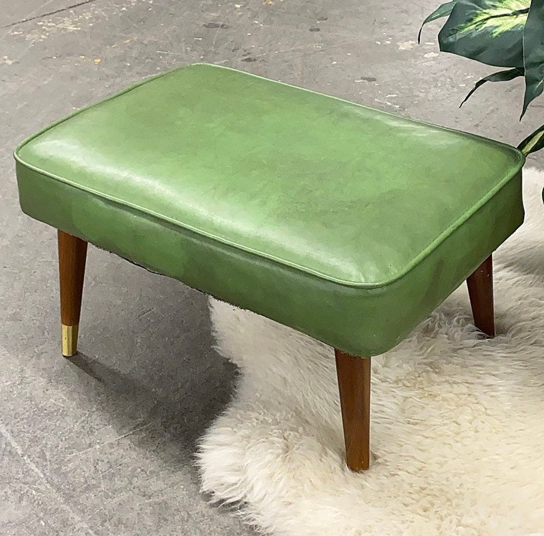 Green Mandala Motif Ottoman with Wood Legs - Green Magnificence