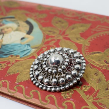 Large Antique 800 Silver Button Brooch 