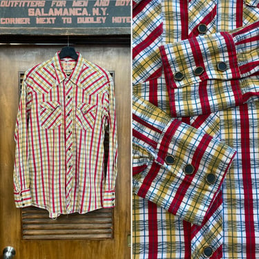 Vintage 1950’s Rare Style Atomic Design Western Cowboy Cotton Rockabilly Workwear Shirt, 50’s Snap Button Shirt, Vintage Clothing 