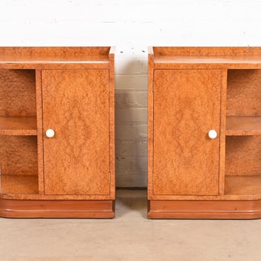 French Art Deco Burl Wood Nightstands in the Manner of Maison Dominique, Circa 1930s