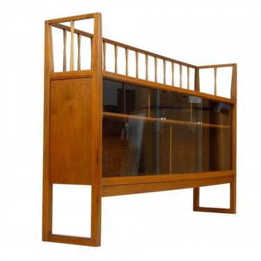 1960s Glass Front Walnut Storage Cabinet / Bookcase