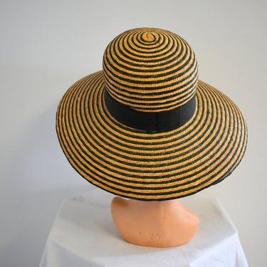 1990s Memar Black and Natural Straw Sun Hat 