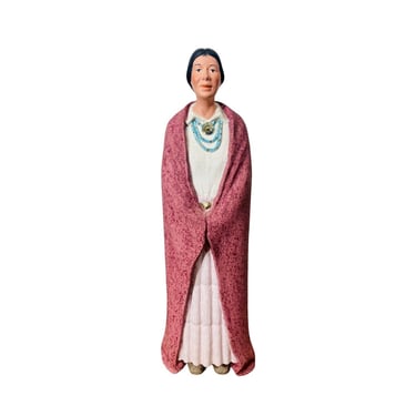 1990s Sittre Ceramics Hand Painted Statue of Native American Woman, Vintage Southwestern Art 