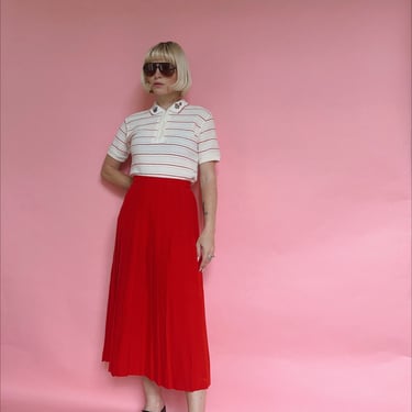 Vintage 90s Red Pleated Midi Skirt 