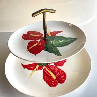Santa Anita Ware 陶器食器　アメリカハワイ Santa Anita Ware Flowers of Hawaii Red Anthurium 1949 | Harvey's