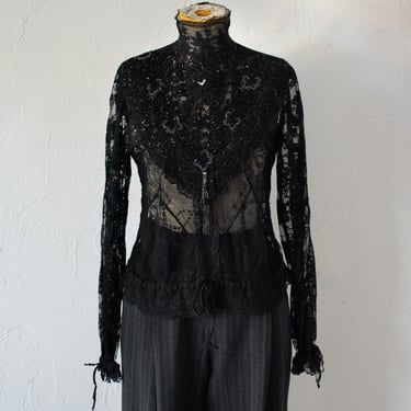 Vintage Victorian Beaded Black Lace Blouse Small/Medium