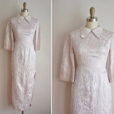 60s New Year Toast dress/ vintage 1960s bombshell dress/ vintage metallic floral party dress 