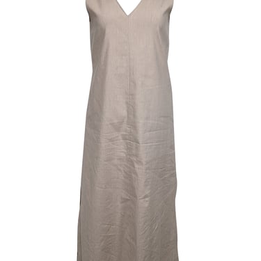 Theory - Khaki Linen Blend Deep V-Neck Dress Sz S