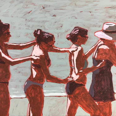 RESERVED - Women on Beach #9 - Original Acrylic Painting on Canvas 20 x 16 